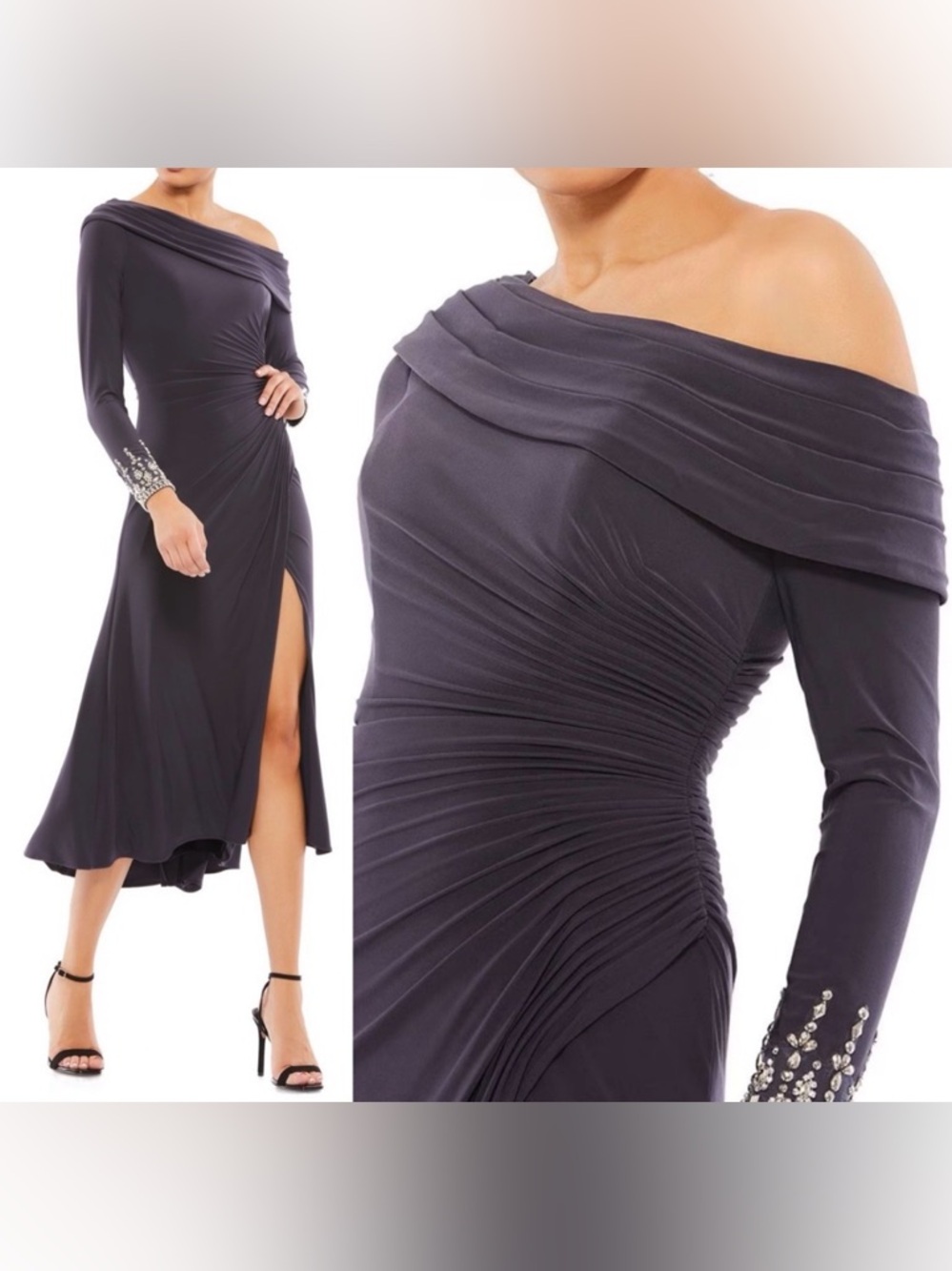 Mac Duggal
Foldover Asymmetrical Neck Midi
Dress size. 6 charcoal gray